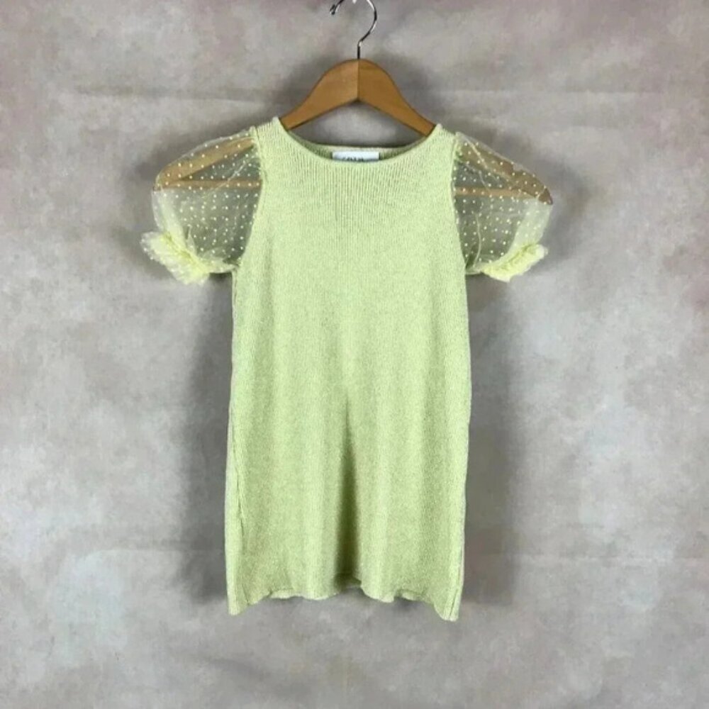ZARA Polka Dot Puff Sleeve Metallic Rib Top Size 6 - Picture 6 of 7